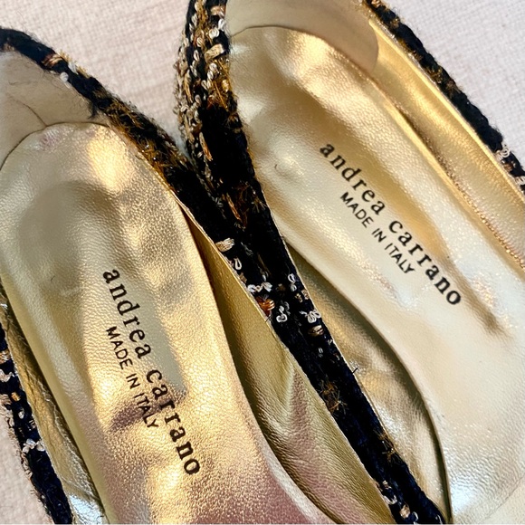 Andrea Carrano Jaky Lauren Black & Gold Wool Plaid Flats US9 EU39 - Picture 13 of 14